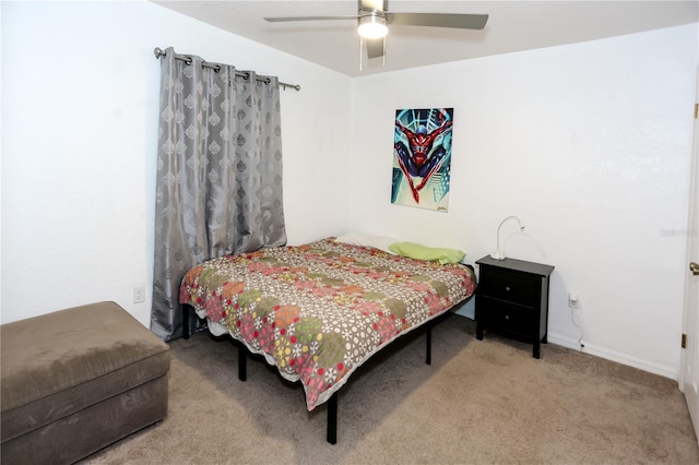 bedroom with carpet and a ceiling fan