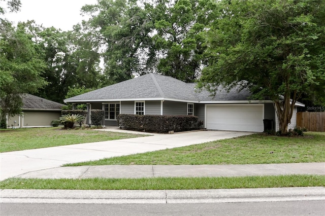 ranch-style home featuring concrete driveway and an attached garage