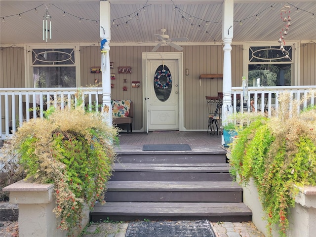 9150 SW 151st Ln, Archer, FL 32618 - view of exterior entry featuring covered porch and a ceiling fan
