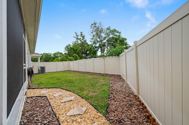 view of yard featuring cooling unit and a fenced backyard