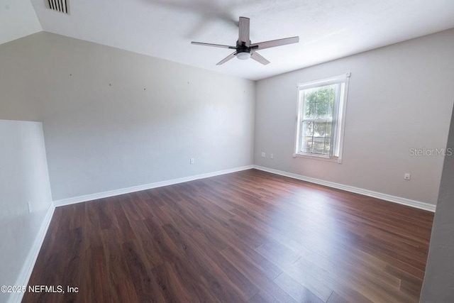 11802 SW 83rd Dr, Lake Butler, FL 32054 - empty room featuring baseboards, ceiling fan, visible vents, and dark wood-type flooring