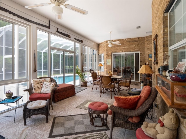 10712 SW 12th Ter, Micanopy, FL 32667 - sunroom featuring a ceiling fan and plenty of natural light