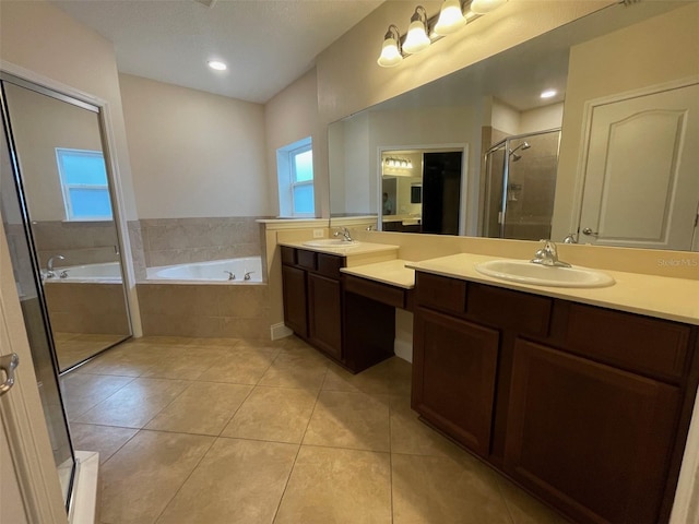 8216 NW 54th St, Gainesville, FL 32653 - bathroom with tile patterned flooring, a bath, a stall shower, and vanity