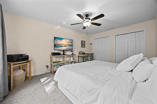 7202 NW 52nd Ter, Gainesville, FL 32653 - carpeted bedroom with multiple closets, baseboards, and ceiling fan