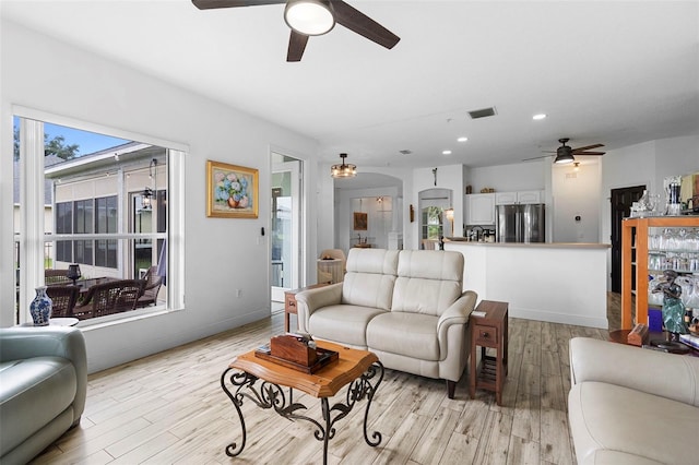 23510 Oak Prairie Cir, Sorrento, FL 32776 - living room featuring ceiling fan, light wood-type flooring, and recessed lighting