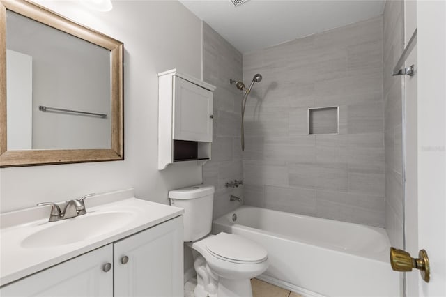 full bathroom featuring toilet, vanity, and bathtub / shower combination