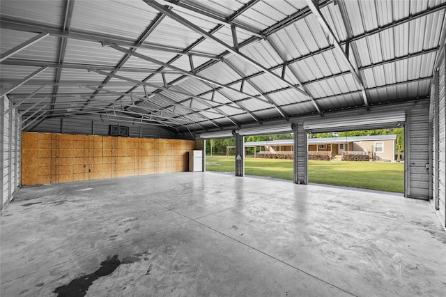 garage with metal wall