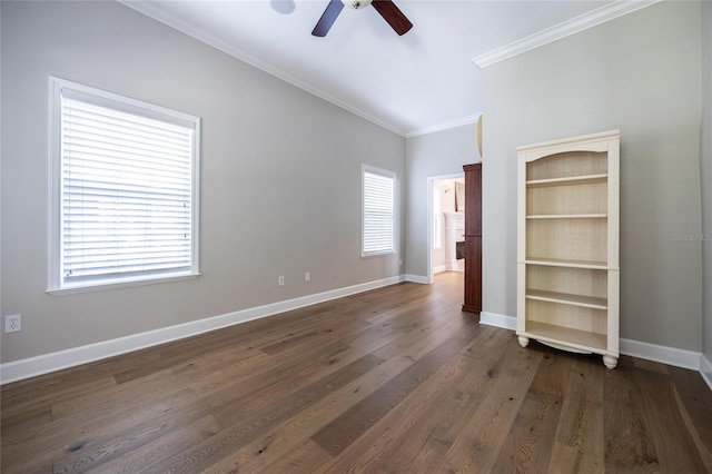 13209 SW 3rd Ln, Newberry, FL 32669 - unfurnished bedroom featuring dark wood-type flooring, ornamental molding, baseboards, and a ceiling fan