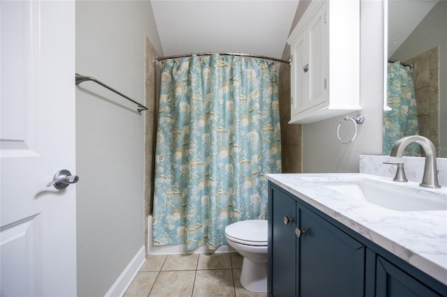 13209 SW 3rd Ln, Newberry, FL 32669 - full bath featuring tile patterned floors, vanity, toilet, shower / tub combo with curtain, and baseboards