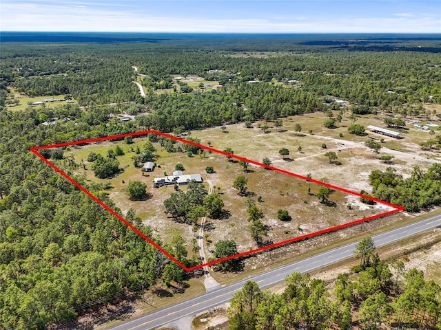 7450 SE State Road 121, Morriston, FL 32668 - aerial view of property and surrounding area with a heavily wooded area and property boundaries highlighted