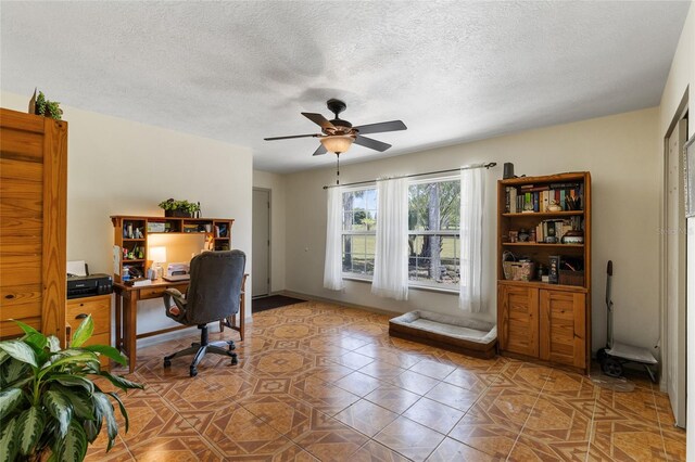 7450 SE State Road 121, Morriston, FL 32668 - home office with a ceiling fan and a textured ceiling