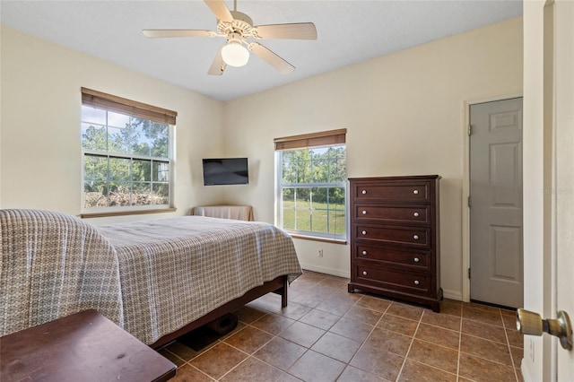 7450 SE State Road 121, Morriston, FL 32668 - bedroom featuring baseboards, dark tile patterned flooring, and ceiling fan