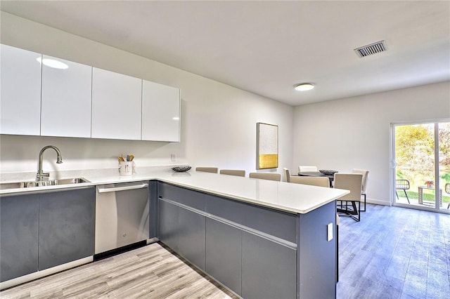 1601 NW 29th Rd Unit 2, Gainesville, FL 32605 - kitchen with dishwasher, a peninsula, a sink, modern cabinets, and gray cabinets