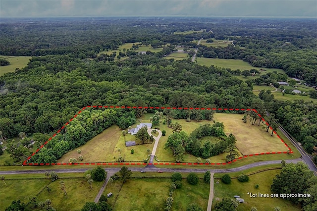 20250 NW 71st Ct, Micanopy, FL 32667 - aerial view of property and surrounding area with property boundaries highlighted and a forest