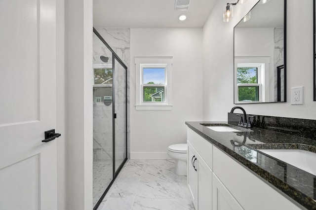 3645 Frederick Ave, Bell, FL 32619 - bathroom with marble look tiles, healthy amount of natural light, a stall shower, and toilet