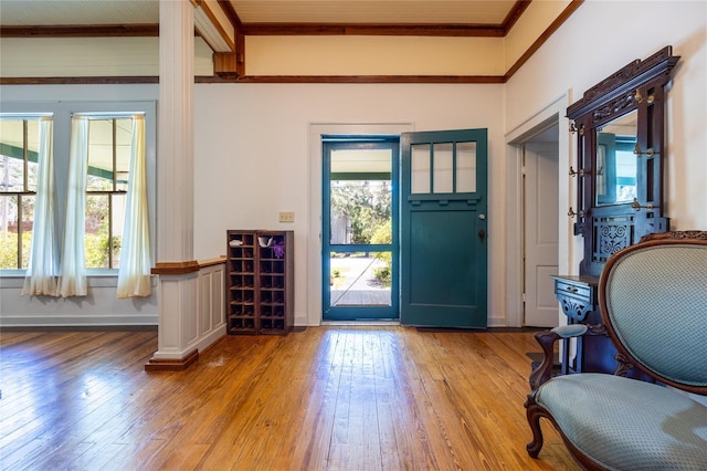 502 NE Cholokka Blvd, Micanopy, FL 32667 - entryway featuring ornamental molding and hardwood / wood-style floors