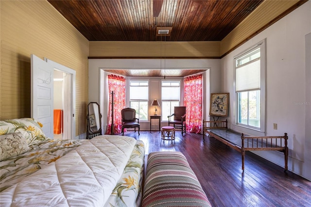 502 NE Cholokka Blvd, Micanopy, FL 32667 - bedroom with wooden ceiling, multiple windows, and wood finished floors