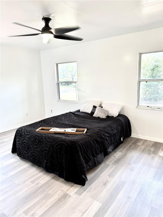 532 NE 7th Ter, Gainesville, FL 32601 - bedroom featuring light wood-style floors, ceiling fan, and baseboards