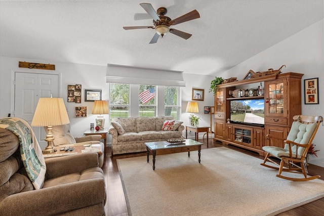 1786 S Border Ave, Inverness, FL 34452 - living room with wood finished floors, a ceiling fan, and vaulted ceiling