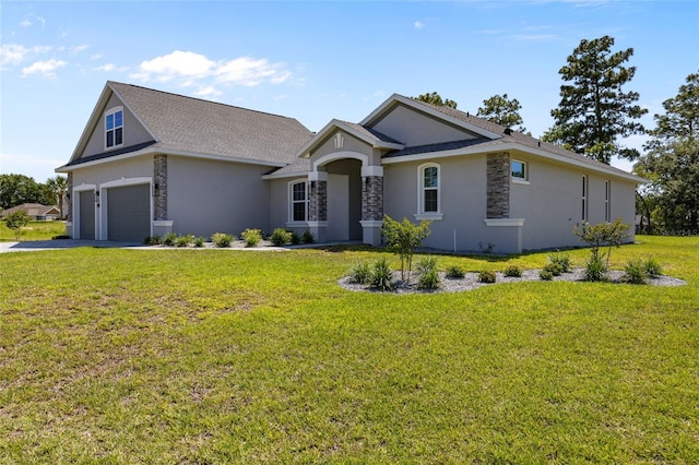 17781 SW 72nd Street Rd, Dunnellon, FL 34432 - view of front facade with stone siding, stucco siding, and a front lawn