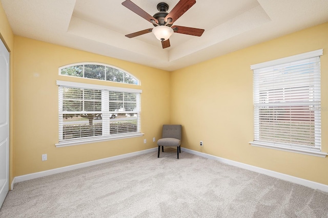 19152 NW 228th Way, High Springs, FL 32643 - unfurnished room with a raised ceiling, carpet, ceiling fan, and baseboards