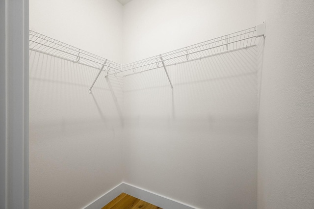 spacious closet with dark wood finished floors