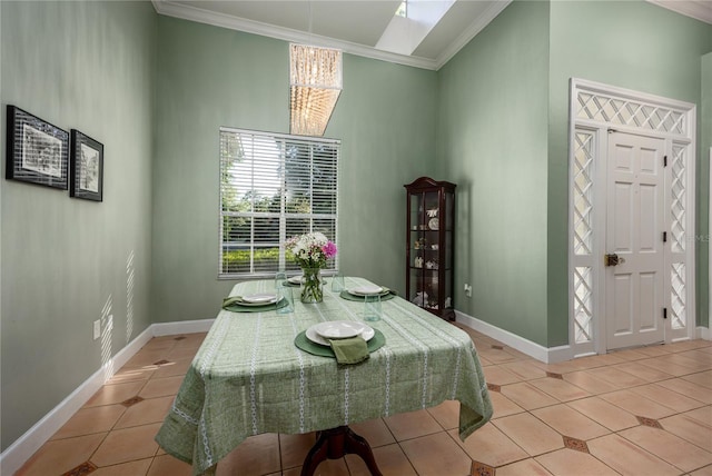 5802 SW 89th Ter, Gainesville, FL 32608 - dining area featuring a chandelier, ornamental molding, light tile patterned floors, healthy amount of natural light, and baseboards