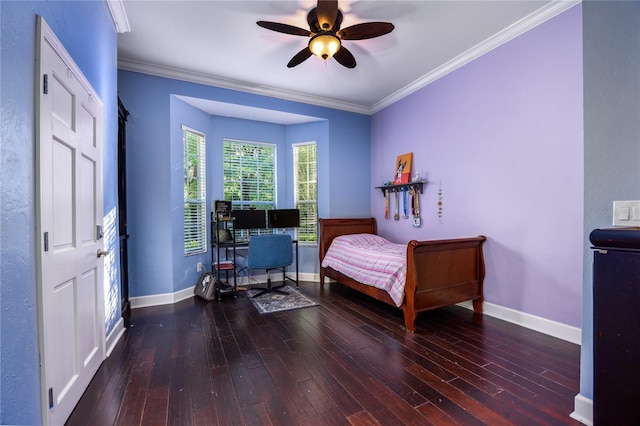 5802 SW 89th Ter, Gainesville, FL 32608 - bedroom with hardwood / wood-style floors, baseboards, ornamental molding, and ceiling fan