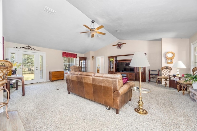 8968 122nd St, Live Oak, FL 32060 - carpeted living room featuring a ceiling fan and vaulted ceiling