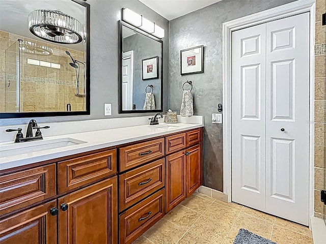 1120 81st St S, Saint Petersburg, FL 33707 - full bathroom featuring double vanity and a tile shower