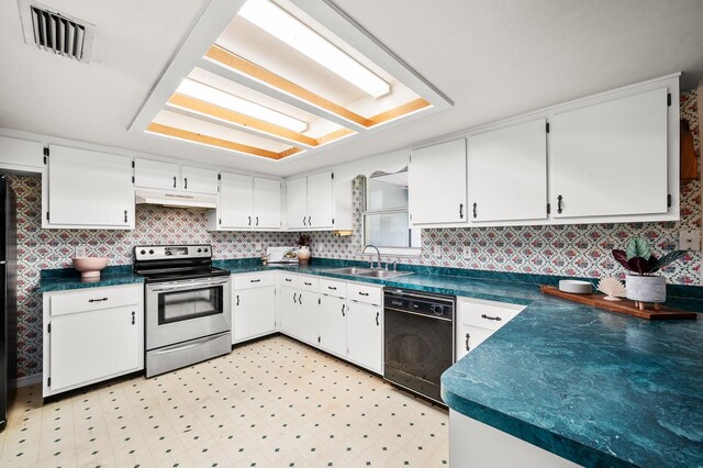 3233 SW 125th St, Archer, FL 32618 - kitchen with stainless steel range with electric cooktop, dishwasher, a sink, under cabinet range hood, and white cabinets