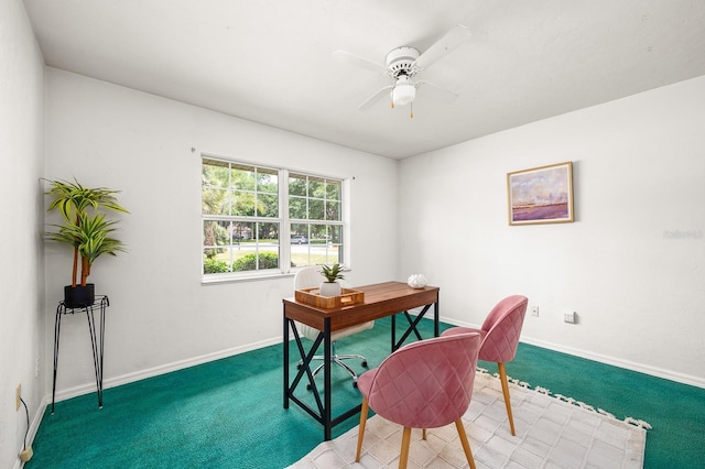 3233 SW 125th St, Archer, FL 32618 - carpeted home office with baseboards and a ceiling fan