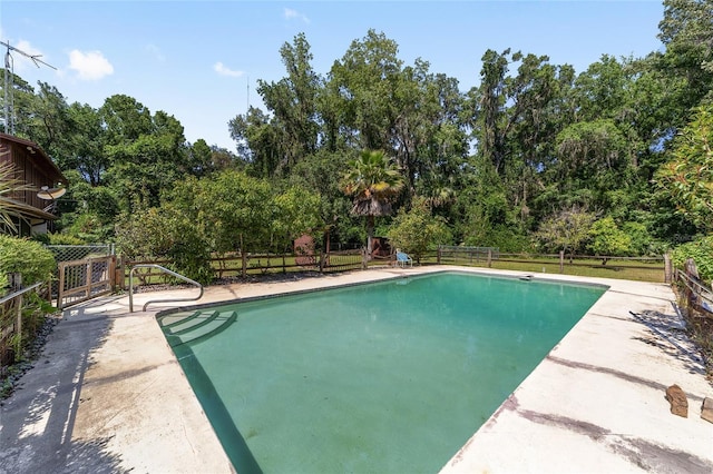 13207 SW Williston Rd, Micanopy, FL 32667 - swimming pool featuring a fenced backyard, a patio area, and view of scattered trees
