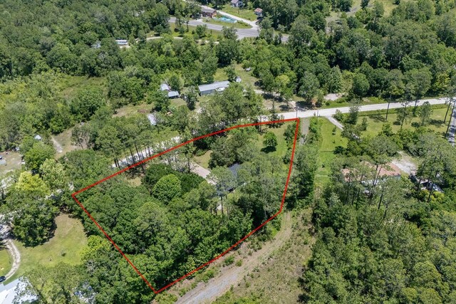 3046 SE 134th St, Starke, FL 32091 - aerial view of property and surrounding area featuring property parcel outlined and a heavily wooded area
