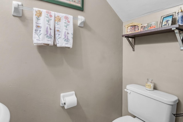 bathroom featuring toilet and vaulted ceiling