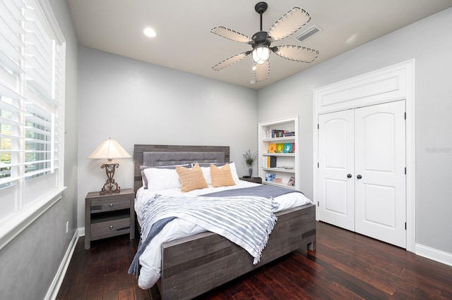 3533 SW 87th Dr, Gainesville, FL 32608 - bedroom with hardwood / wood-style flooring, baseboards, recessed lighting, a closet, and ceiling fan