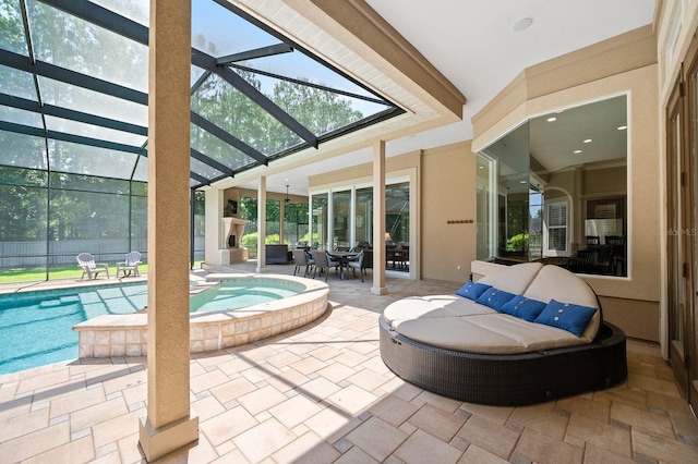 3533 SW 87th Dr, Gainesville, FL 32608 - view of patio with a lanai and a pool with connected hot tub