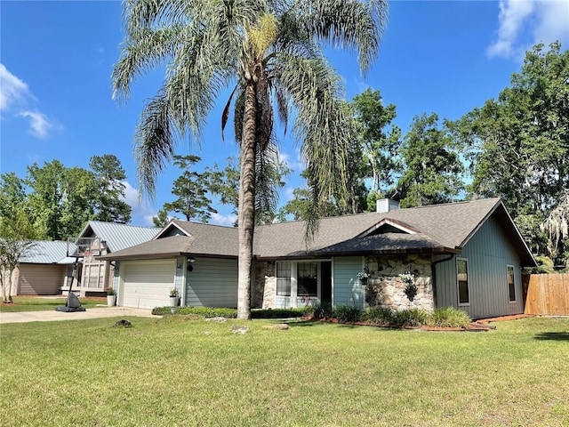 4370 NW 60th Ter, Gainesville, FL 32606 - ranch-style house with a garage, stone siding, concrete driveway, and roof with shingles