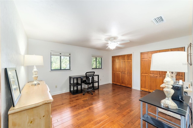 6015 SW 36th Way, Gainesville, FL 32608 - office area with a ceiling fan, hardwood / wood-style floors, and baseboards