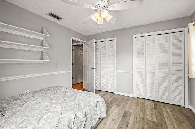 2204 Krista Ln, Brandon, FL 33511 - bedroom with multiple closets, wood finished floors, baseboards, and ceiling fan