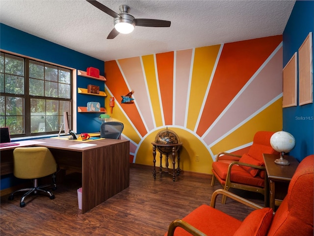 113 Myrtlewood Point Rd, East Palatka, FL 32131 - office space with a textured ceiling, wood finished floors, and ceiling fan