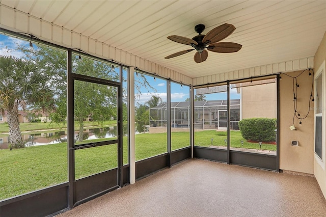 1726 Chatham Village Dr, Fleming Island, FL 32003 - unfurnished sunroom with a water view and a ceiling fan