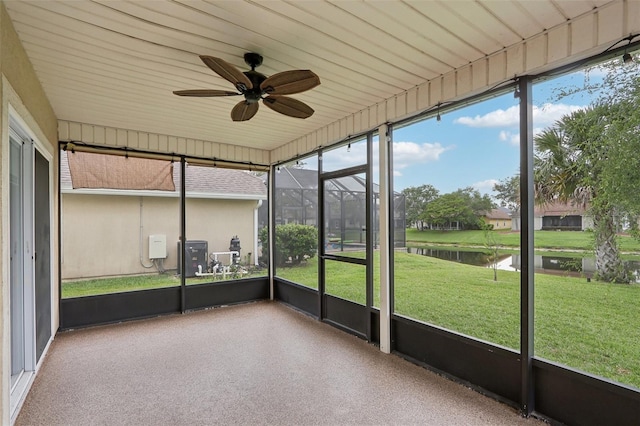 1726 Chatham Village Dr, Fleming Island, FL 32003 - unfurnished sunroom featuring a water view and a ceiling fan