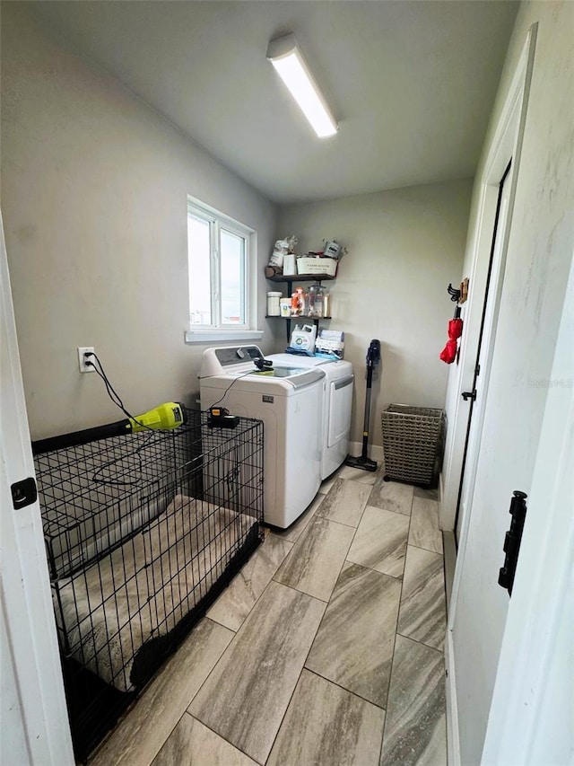 6180 SW 83rd Pl, Trenton, FL 32693 - laundry area featuring washing machine and dryer and light marble finish floors