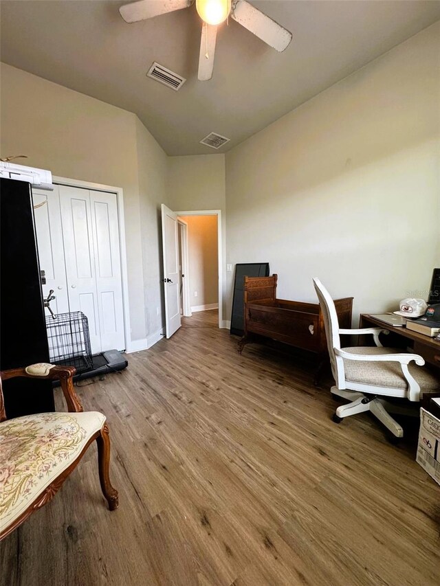 6180 SW 83rd Pl, Trenton, FL 32693 - office area with wood finished floors, ceiling fan, and baseboards