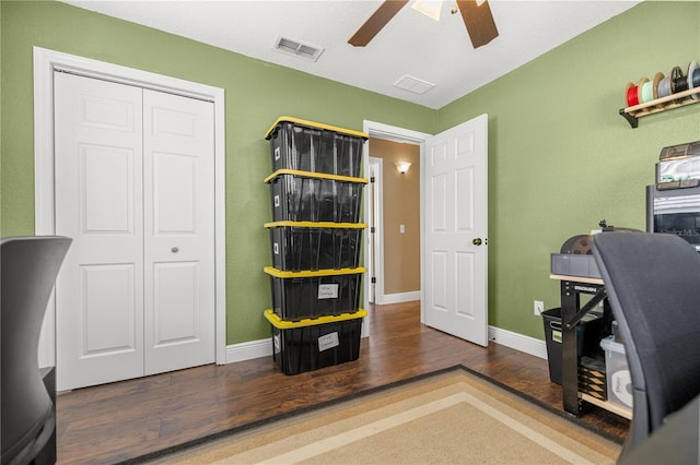 680 NW 67th Pl, Ocala, FL 34475 - home office with wood finished floors, a ceiling fan, and baseboards