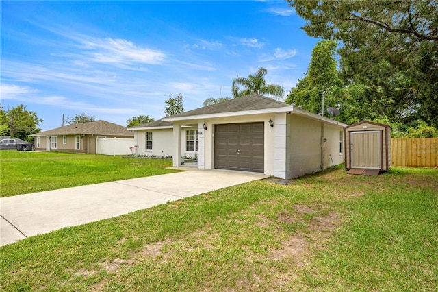 680 NW 67th Pl, Ocala, FL 34475 - ranch-style house with concrete driveway, a garage, and a shed