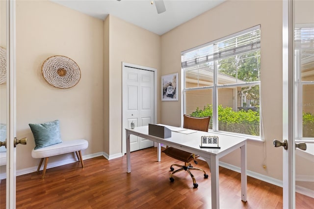 8360 SW 74th Pl, Gainesville, FL 32608 - office space featuring wood finished floors, baseboards, and ceiling fan