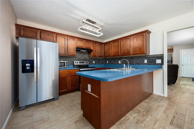 1841 SE 245th St, Hawthorne, FL 32640 - kitchen with stainless steel appliances, under cabinet range hood, a sink, tasteful backsplash, and light wood-type flooring