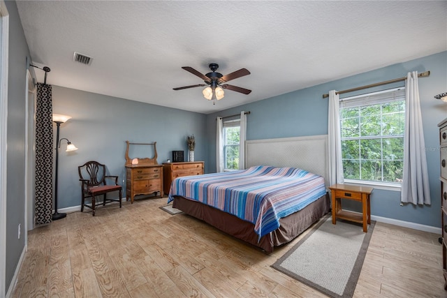 1841 SE 245th St, Hawthorne, FL 32640 - bedroom with light wood-style floors, baseboards, ceiling fan, and a textured ceiling